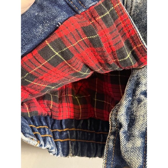 Vintage Acid Wash Denim Jean Bomber Jacket Blue 10 Flannel Plaid 80s Y2K Preppy - Picture 7 of 16